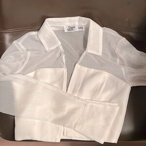 TIGER MIST Sheer collared corset longsleeve top